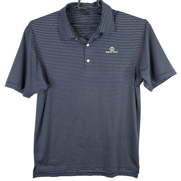 Mens Dunning Golf Blue White Striped Golf Polo Shirt Short Sleeve Polyester XL - Picture 1 of 8